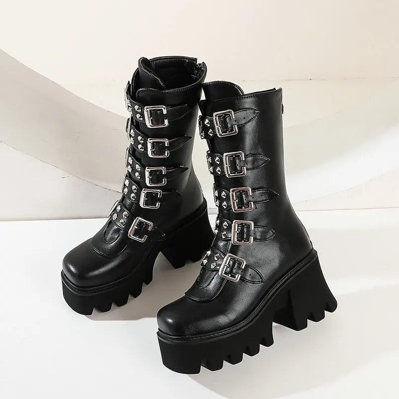 Biker Boot In Black Faux Leather | Pre Order